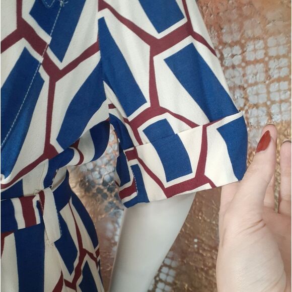 Nwot Zara Geometric Blue, Burgundy and Cream Maxi Dress - Picture 11 of 16